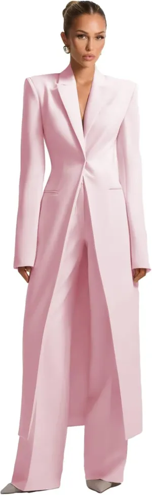 Business Women's Suit Luxury Office Work Tuxedos Street Shot 2 Pieces Long Blazer Pants Slim Fit Jacket Trousers