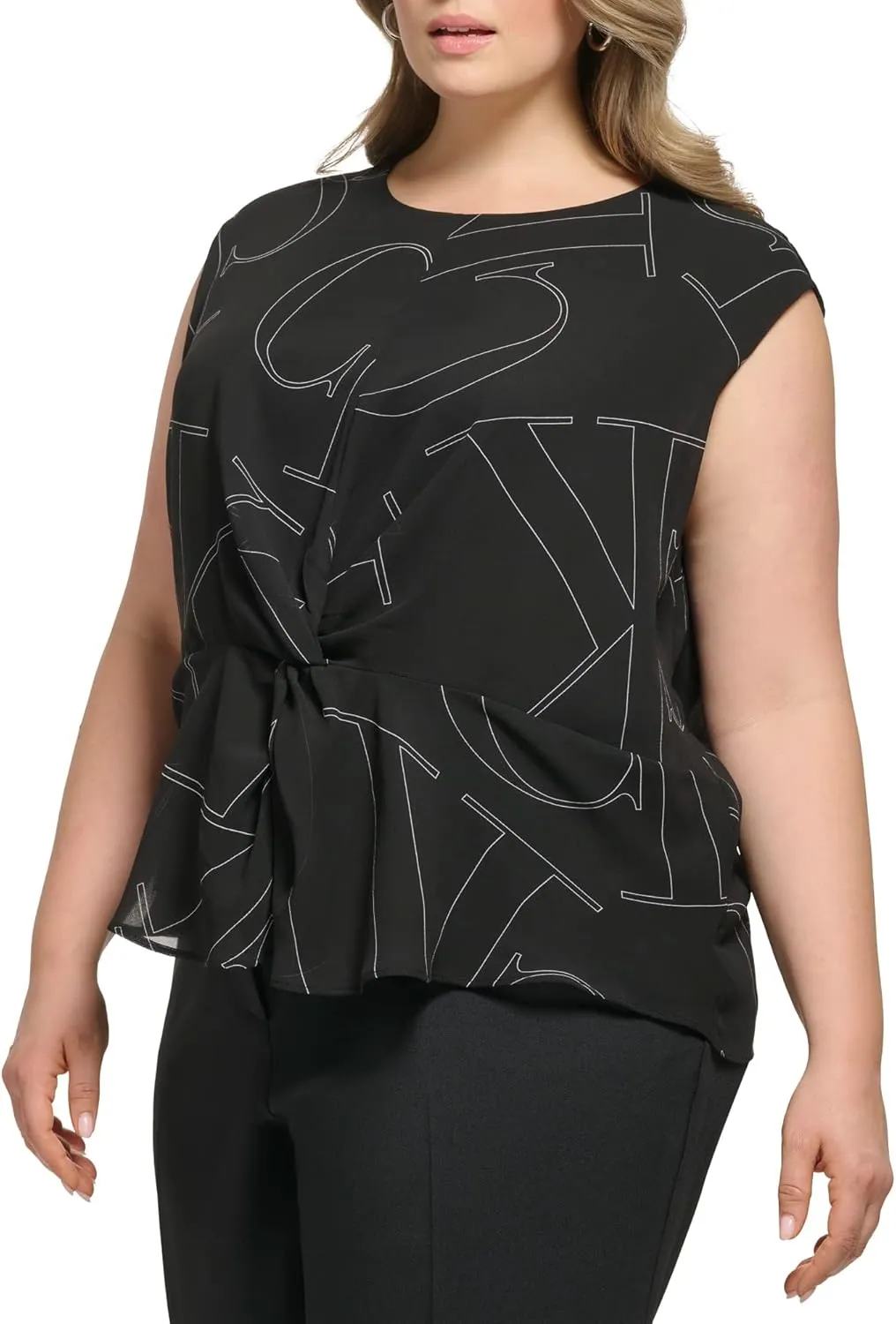 Calvin Klein Plus Size Twist-Front Logo-Print Top