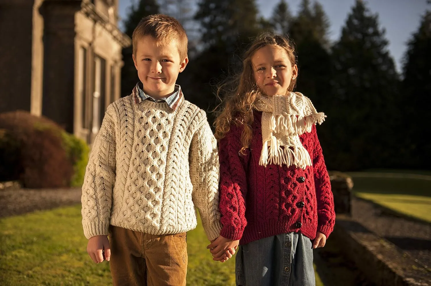 Carraig Donn Irish Kids Cardigan Sweater 100% Merino Wool Cable Knit for Toddler