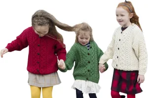 Carraig Donn Irish Kids Cardigan Sweater 100% Merino Wool Cable Knit for Toddler