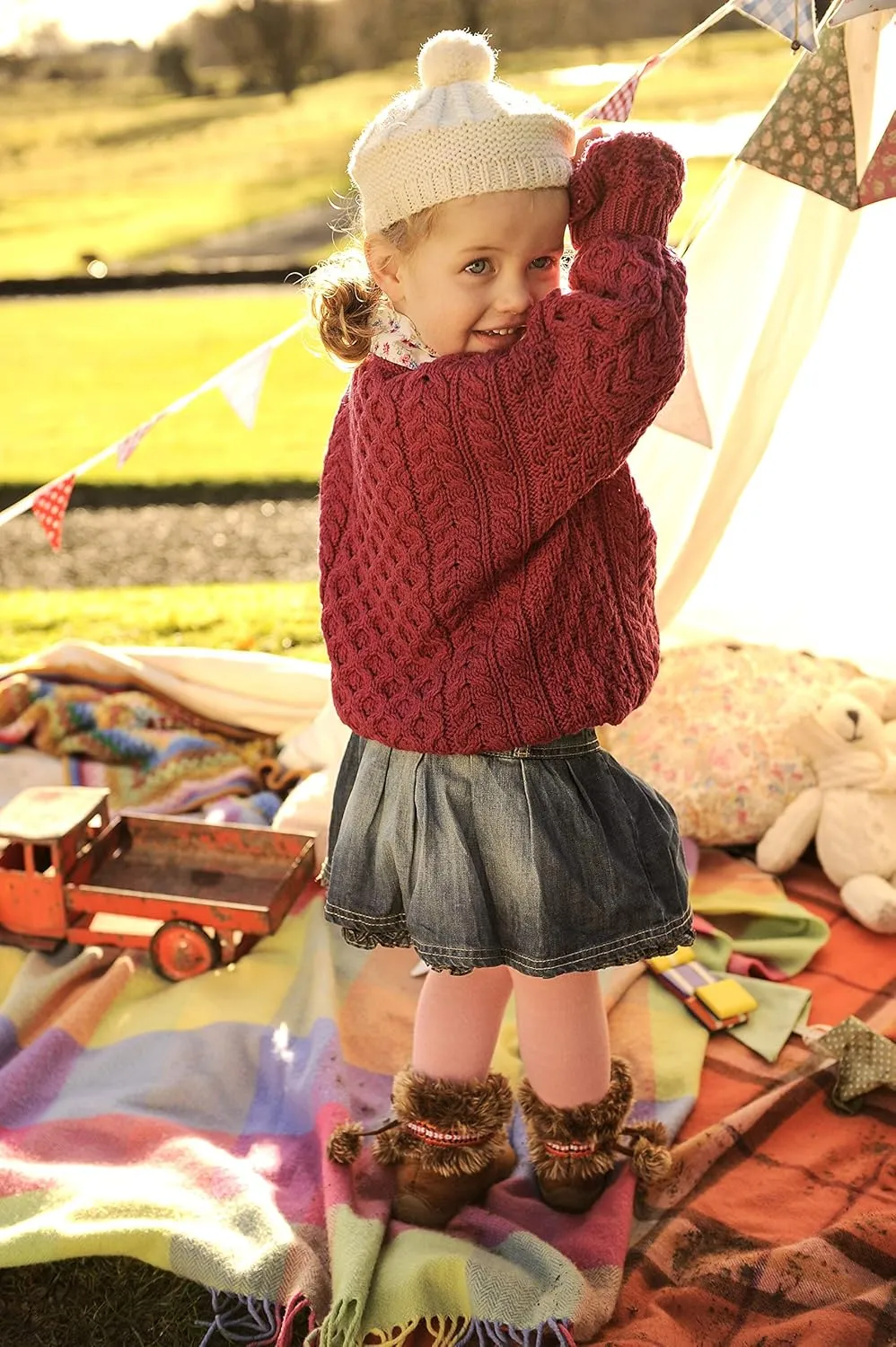 Carraig Donn Irish Kids Cardigan Sweater 100% Merino Wool Cable Knit for Toddler