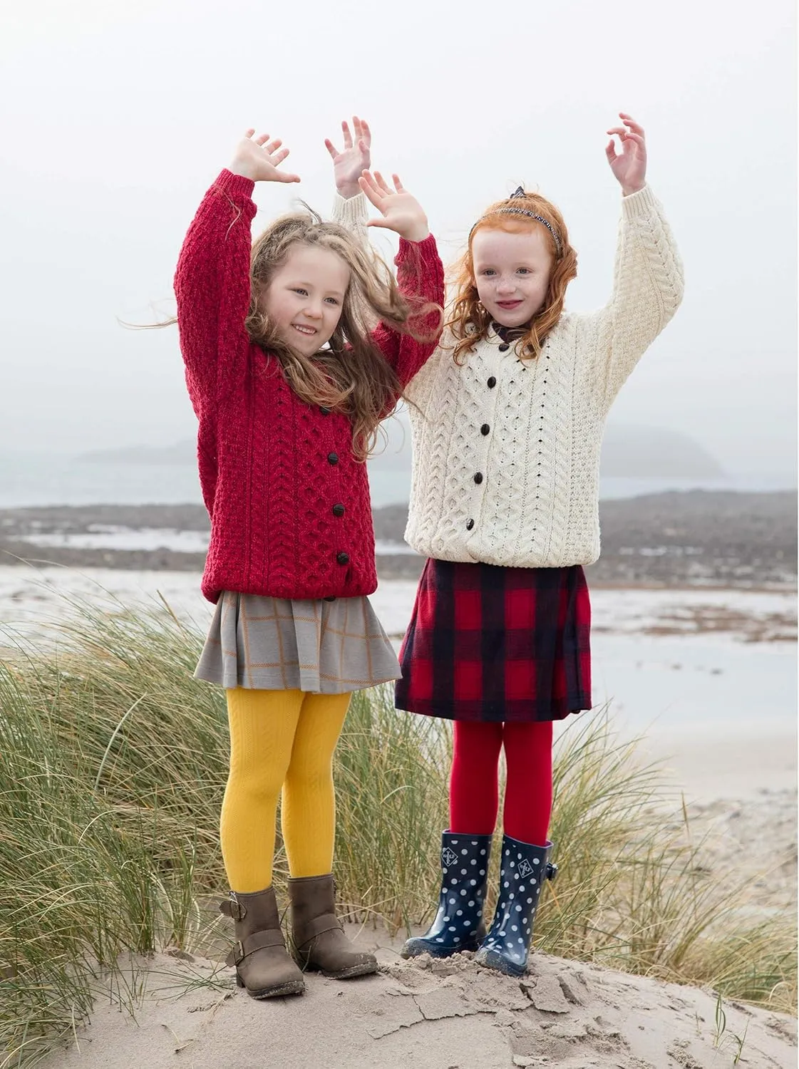 Carraig Donn Irish Kids Cardigan Sweater 100% Merino Wool Cable Knit for Toddler