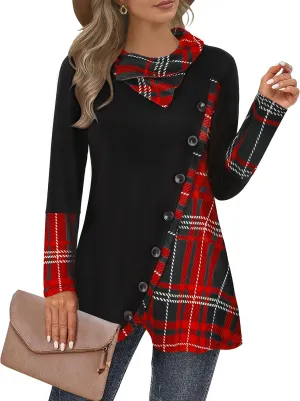 Cestyle Womens Fall Long Sleeve Cowl Neck Asymmetrical Hemline Flowy Tunic Top