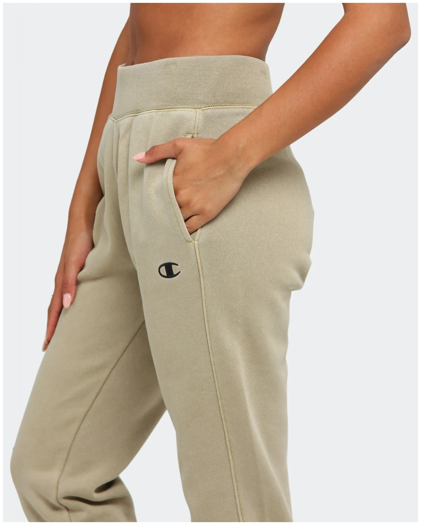 Champion Women's Garment Dyed Rev Weave Script Jogger American Khaki