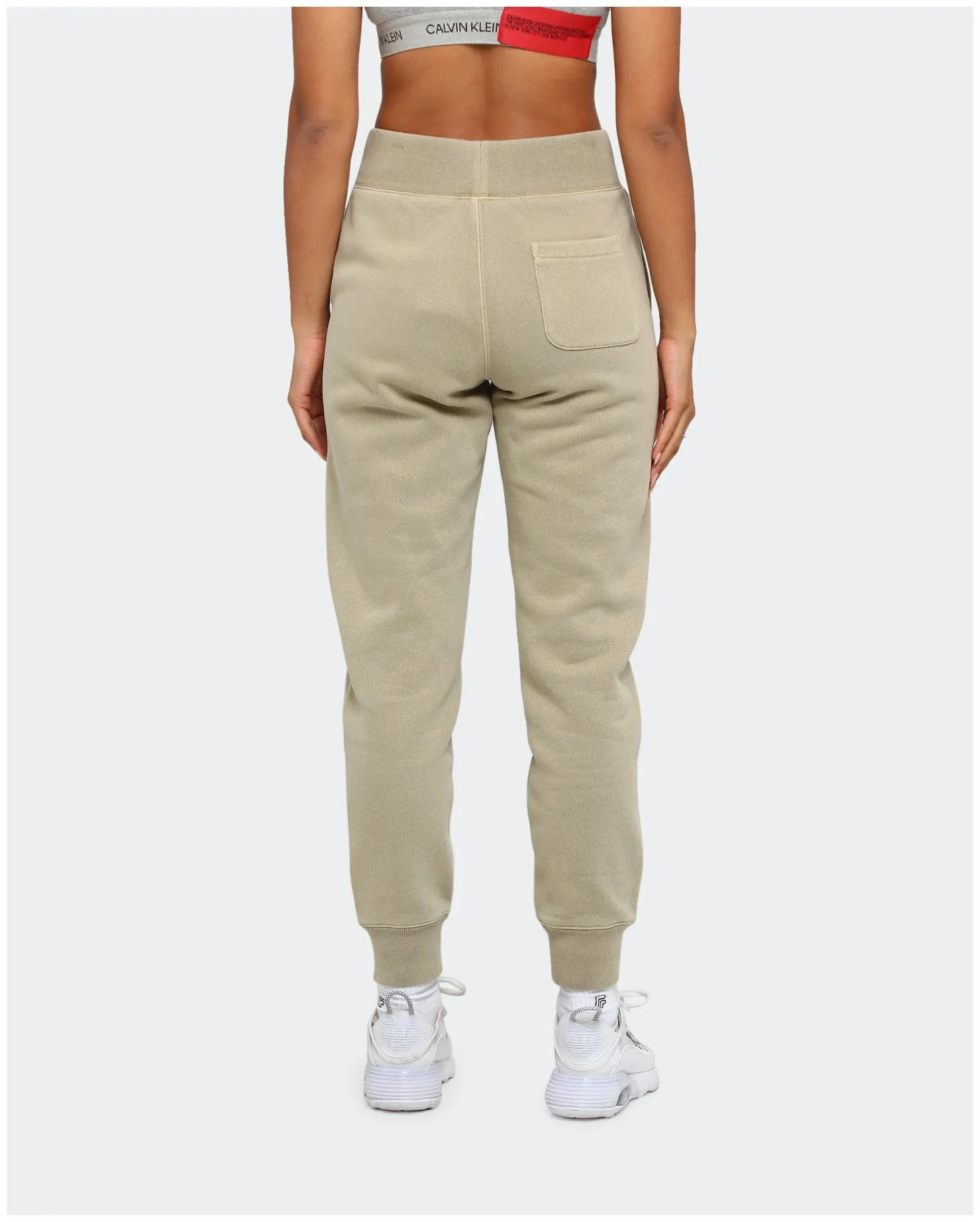 Champion Women's Garment Dyed Rev Weave Script Jogger American Khaki