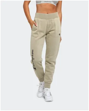 Champion Women's Garment Dyed Rev Weave Script Jogger American Khaki
