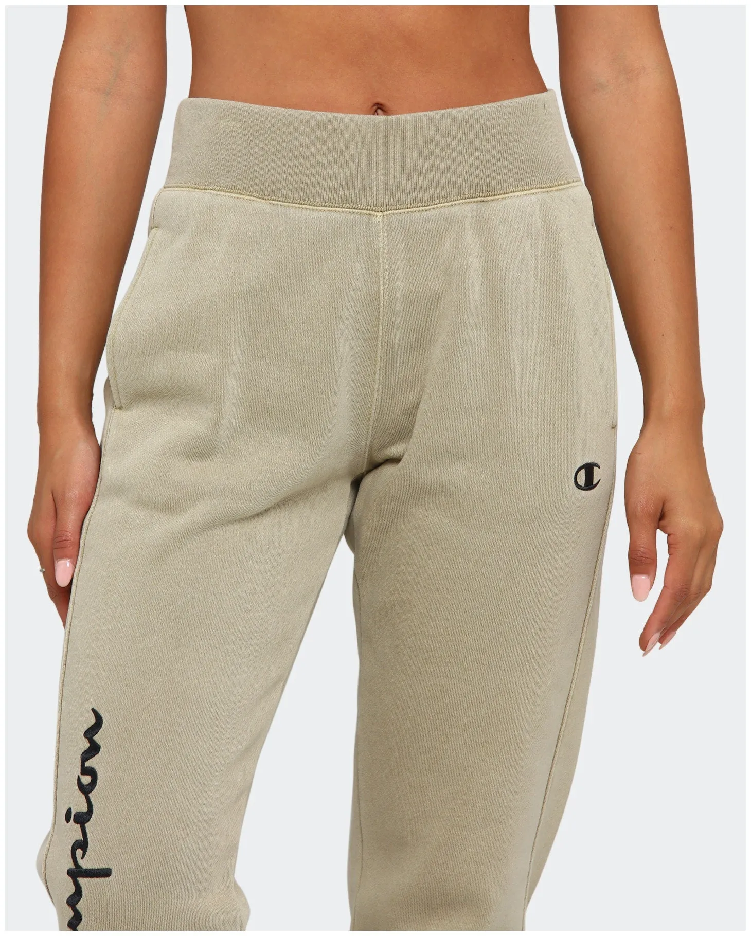 Champion Women's Garment Dyed Rev Weave Script Jogger American Khaki