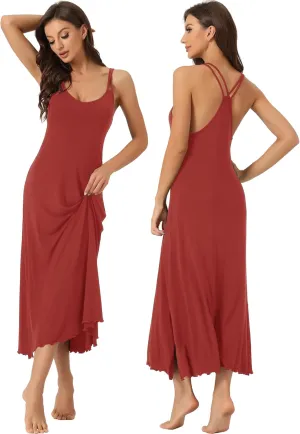 cheibear Womens Lingerie Nighties Midi Pajama Dress Loungewear Racer Back Full Slip Camisole Long Nightgowns