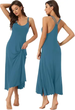 cheibear Womens Lingerie Nighties Midi Pajama Dress Loungewear Racer Back Full Slip Camisole Long Nightgowns