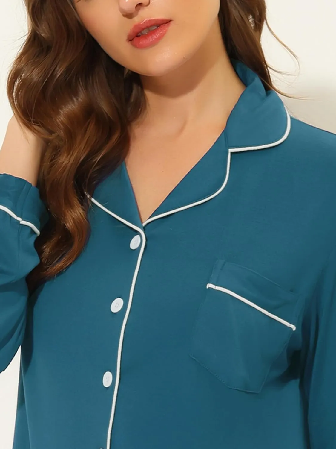 cheibear Womens Sleepwear Pajamas Modal Button Down Nightshirt Long Sleeves with Pants Loungewear Set
