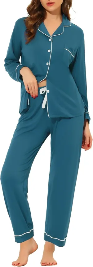 cheibear Womens Sleepwear Pajamas Modal Button Down Nightshirt Long Sleeves with Pants Loungewear Set
