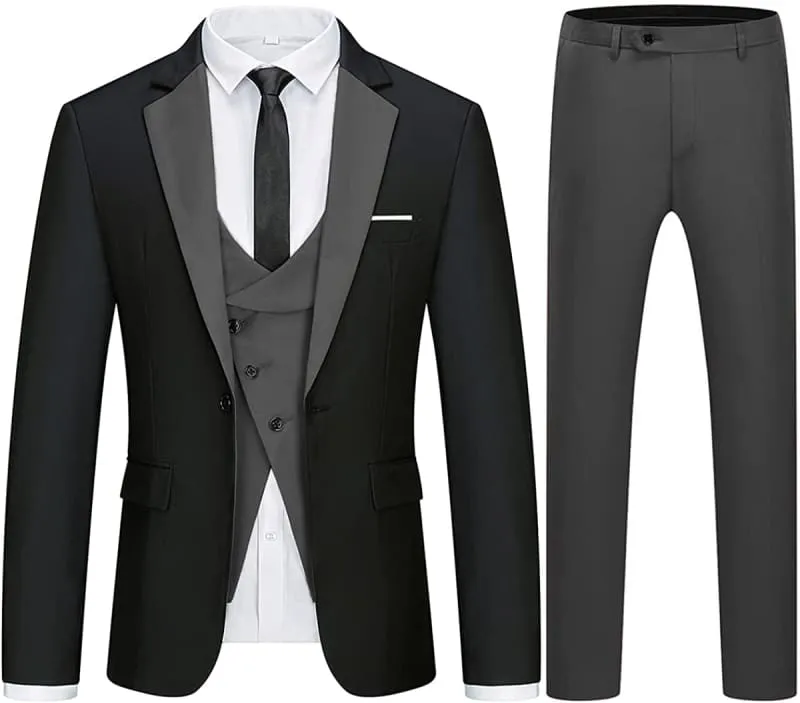 Chic Black Three Pieces Notched Lapel Business Suits Slim Fit Blazer Vest Pants Prom Suits