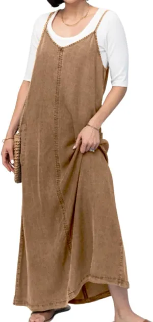 chouyatou Women's Summer Spaghetti Strap Denim Dress A-Line Overall Dress Flowy Swing Maxi Long Jean Dress