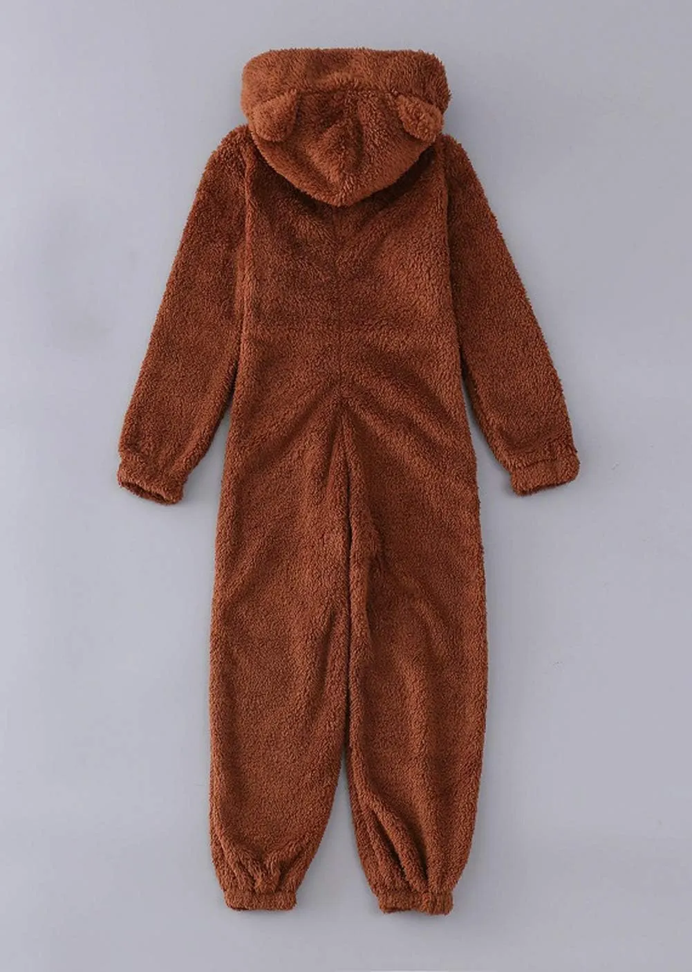 chouyatou Women's Ultra Comfy Lounge Furry Sherpa Romper Onesie Pajamas Cute Ear Hood