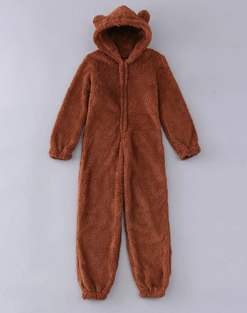 chouyatou Women's Ultra Comfy Lounge Furry Sherpa Romper Onesie Pajamas Cute Ear Hood