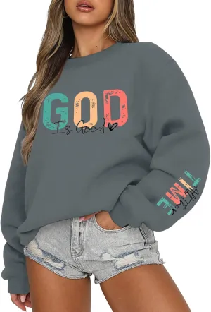 Christian God Is Good Sweatshirt for Women Oversized Religious Jesus Faith Shirts Inspirational Bible Verse Pullover