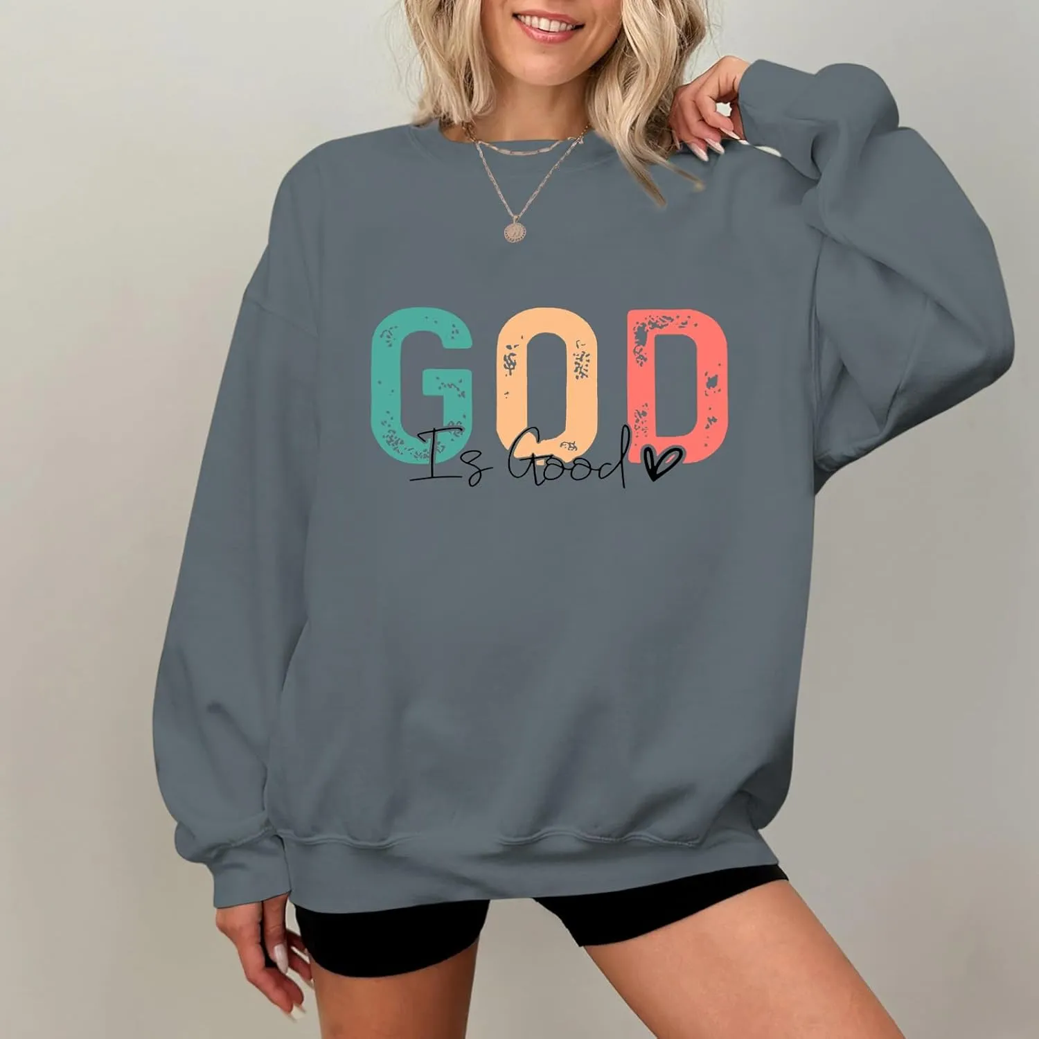 Christian God Is Good Sweatshirt for Women Oversized Religious Jesus Faith Shirts Inspirational Bible Verse Pullover
