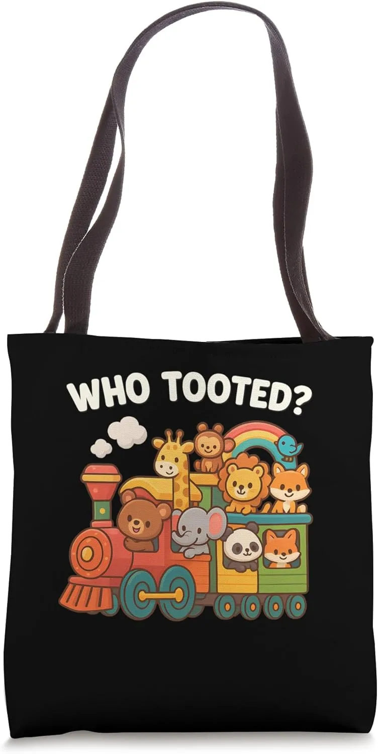Colorful Cartoon Who Tooted Cute Express Funny Animal Train Tote Bag