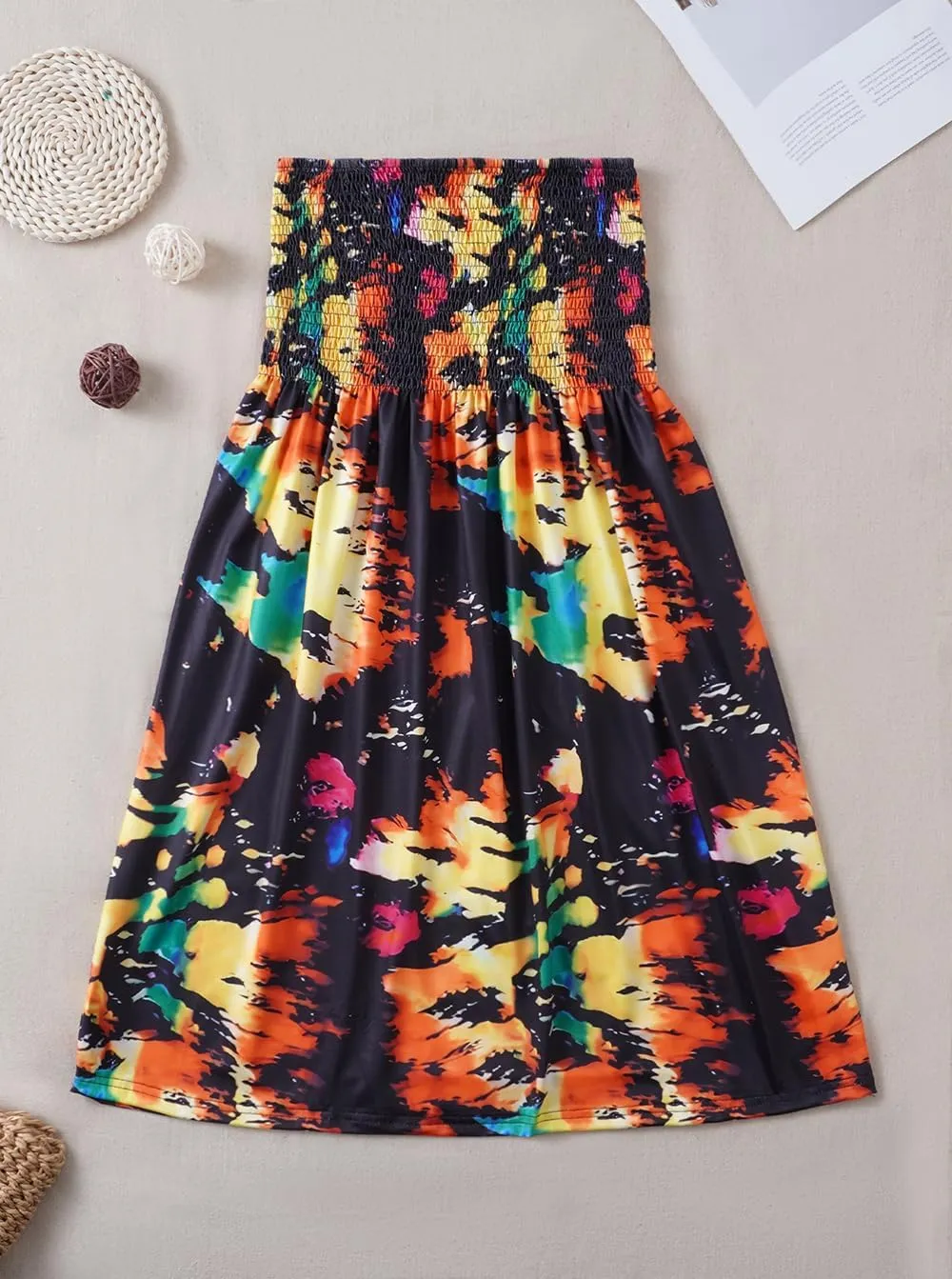 Comeon Women Off Shoulder Strapless Sleeveless Tube Top Dress Floral Summer Beach Coverup Flowy Midi Dress