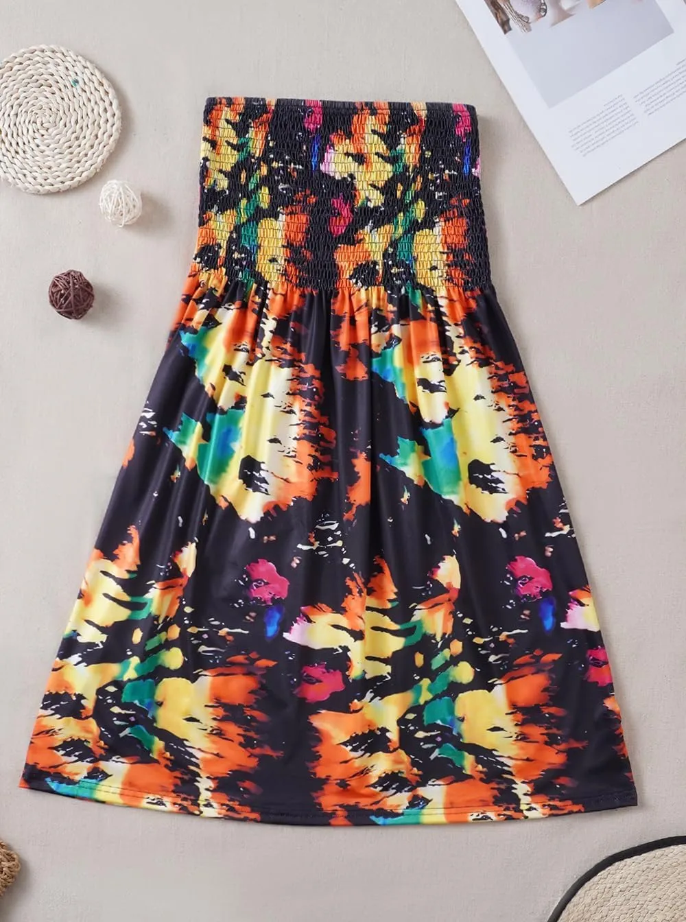 Comeon Women Off Shoulder Strapless Sleeveless Tube Top Dress Floral Summer Beach Coverup Flowy Midi Dress