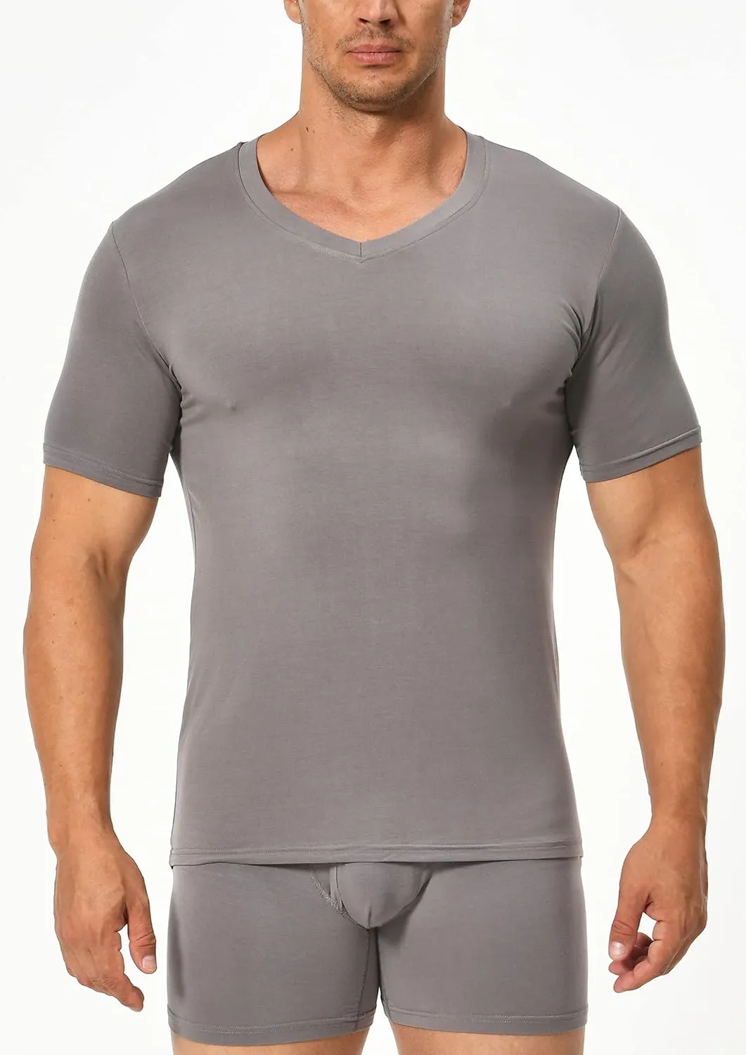 Comfneat Men's Undershirts Viscose V-Neck Cool Feeling T-Shirt 3-Pack