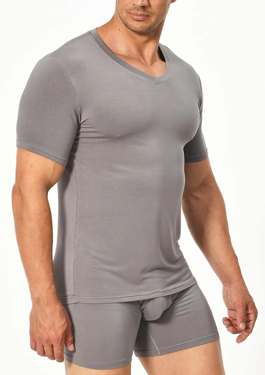 Comfneat Men's Undershirts Viscose V-Neck Cool Feeling T-Shirt 3-Pack