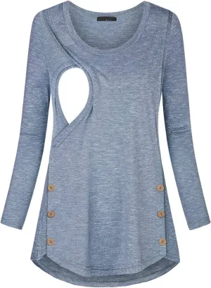 connche Women's Button Side Maternity Tunic Nursing Tops for Breastfeeding