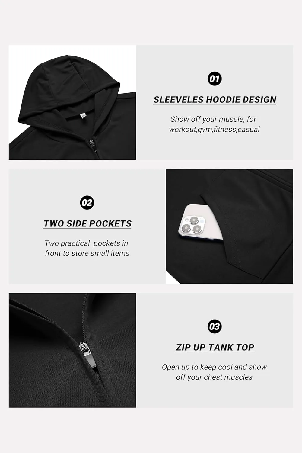 COOFANDY Men's Workout Hooded Tank Tops 2 Pack Zip Up Sleeveless Gym Shirts Muscle Cut Off T Shirt Bodybuilding Hoodies