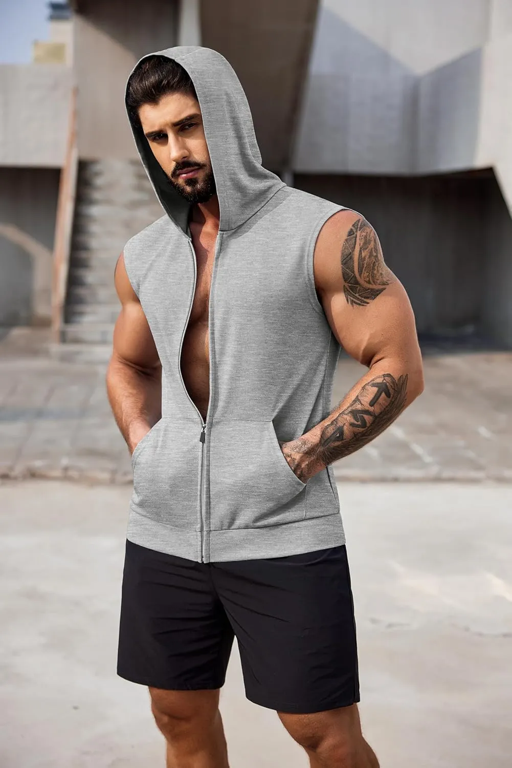 COOFANDY Men's Workout Hooded Tank Tops 2 Pack Zip Up Sleeveless Gym Shirts Muscle Cut Off T Shirt Bodybuilding Hoodies