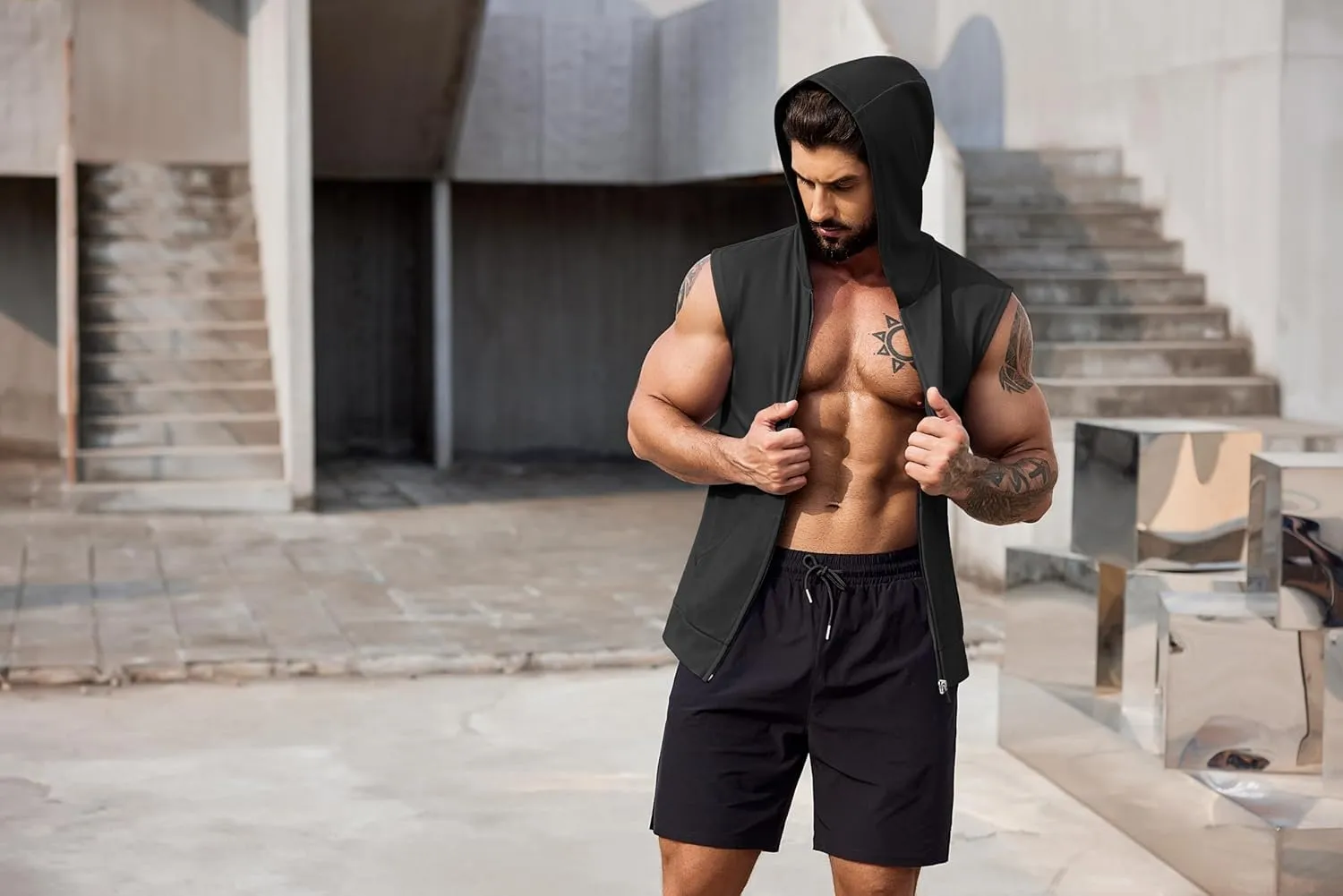 COOFANDY Men's Workout Hooded Tank Tops 2 Pack Zip Up Sleeveless Gym Shirts Muscle Cut Off T Shirt Bodybuilding Hoodies