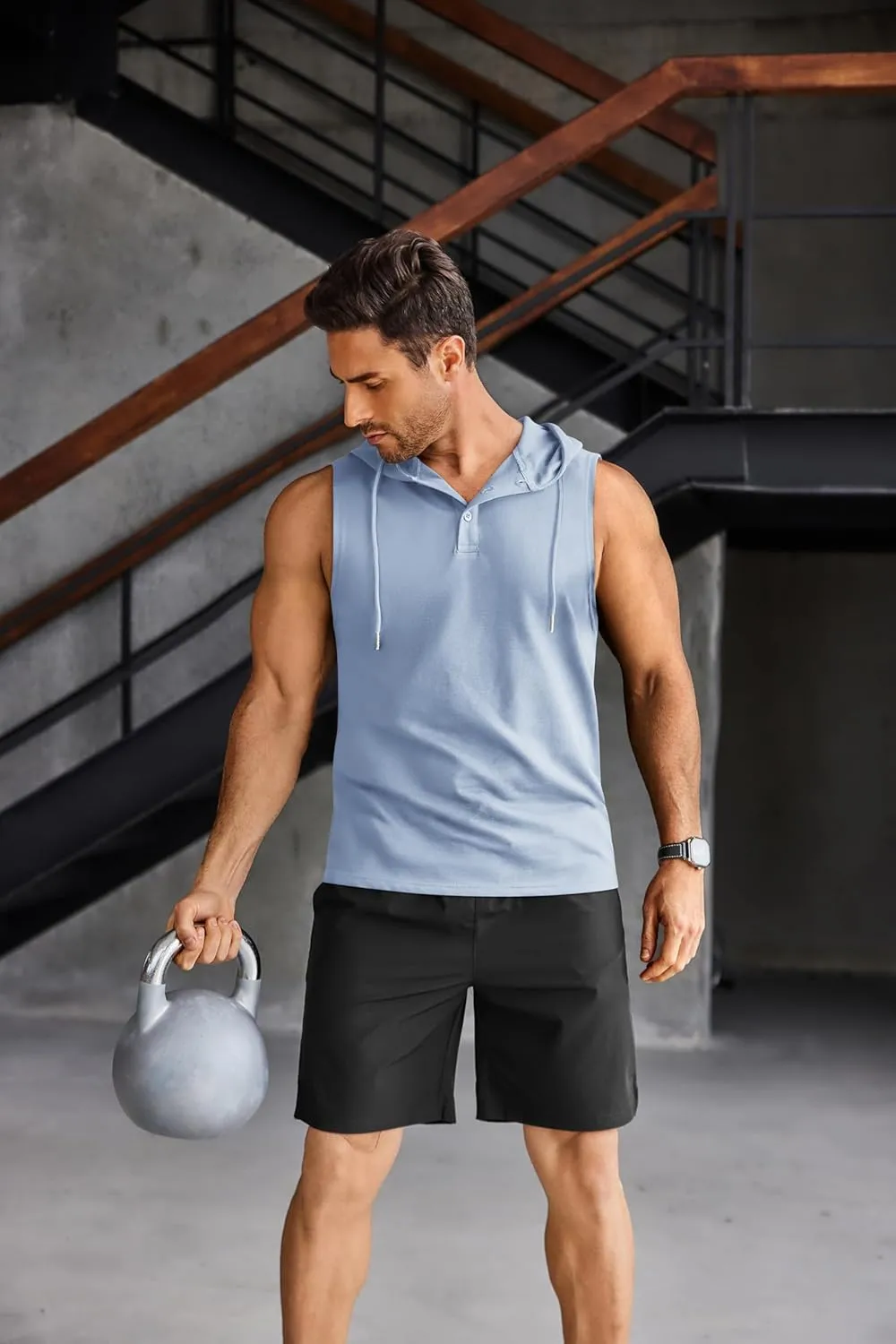COOFANDY Men's Workout Hooded Tank Tops Sleeveless Gym Hoodies Cotton Muscle Cut Off Shirt Bodybuilding Henley Shirts