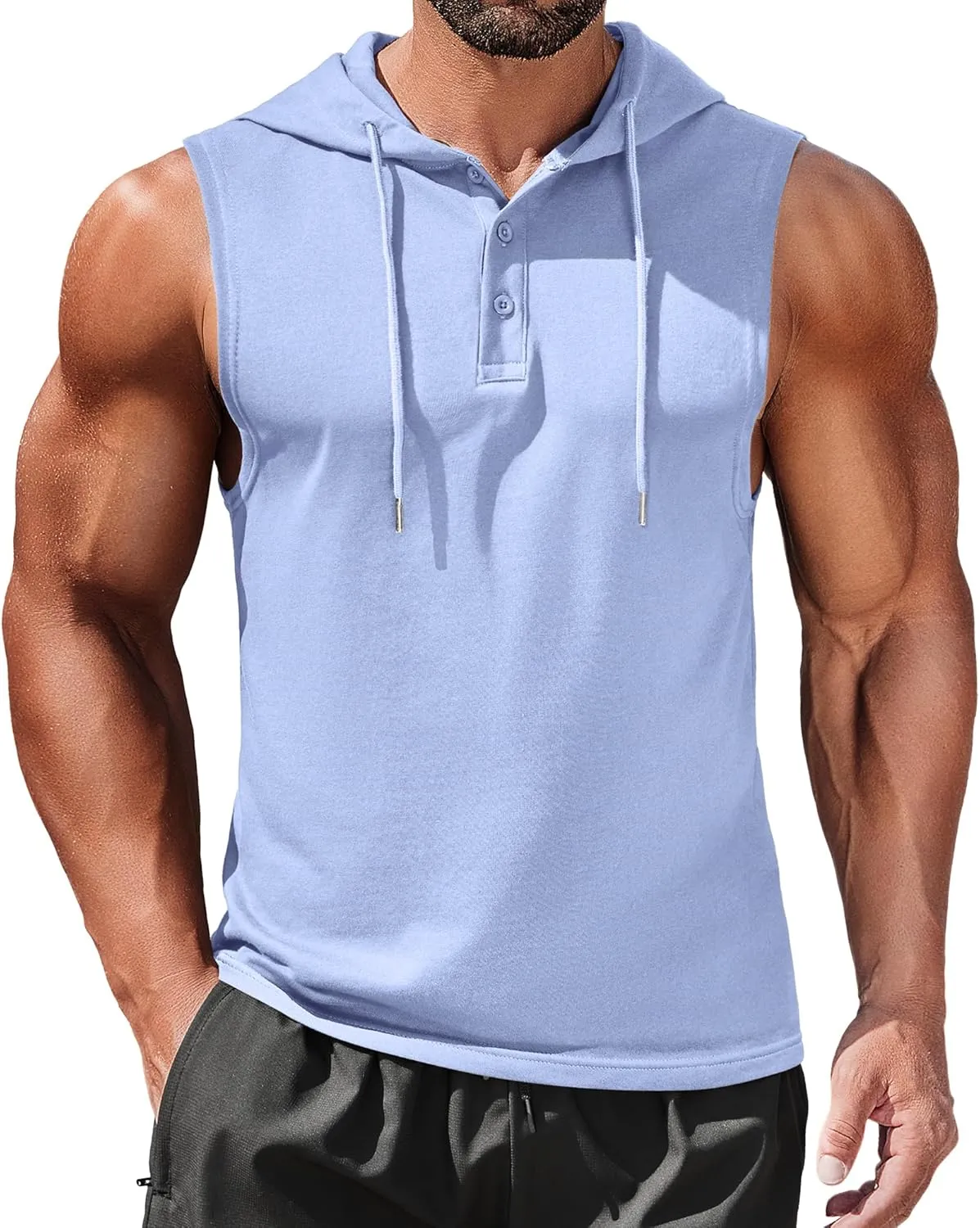 COOFANDY Men's Workout Hooded Tank Tops Sleeveless Gym Hoodies Cotton Muscle Cut Off Shirt Bodybuilding Henley Shirts
