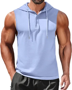 COOFANDY Men's Workout Hooded Tank Tops Sleeveless Gym Hoodies Cotton Muscle Cut Off Shirt Bodybuilding Henley Shirts