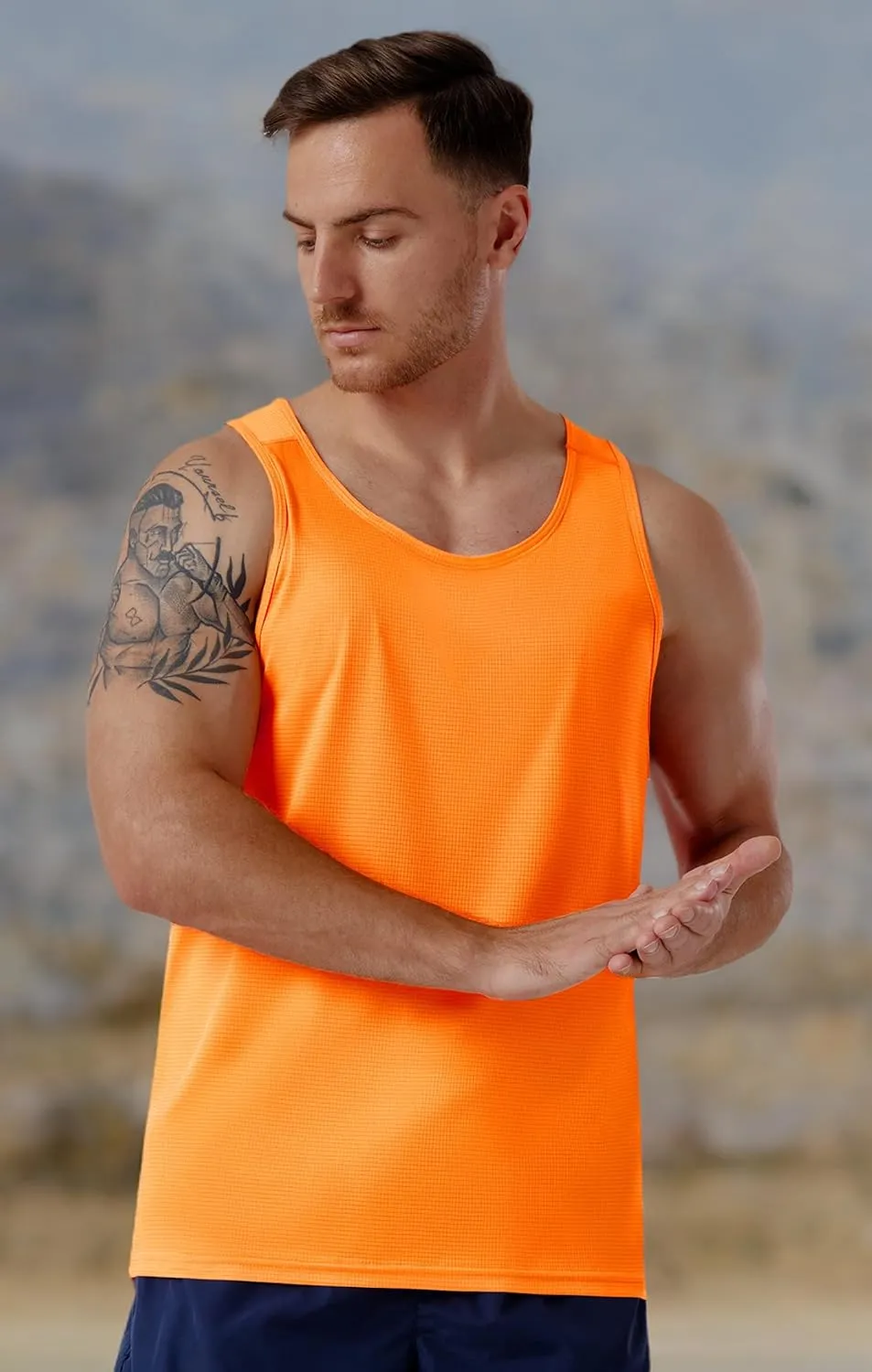 CQC Men's Sleeveless Shirts Gym Workout Running Quick Dry Tank Top Beach Swim Muscle Athletic Shirt