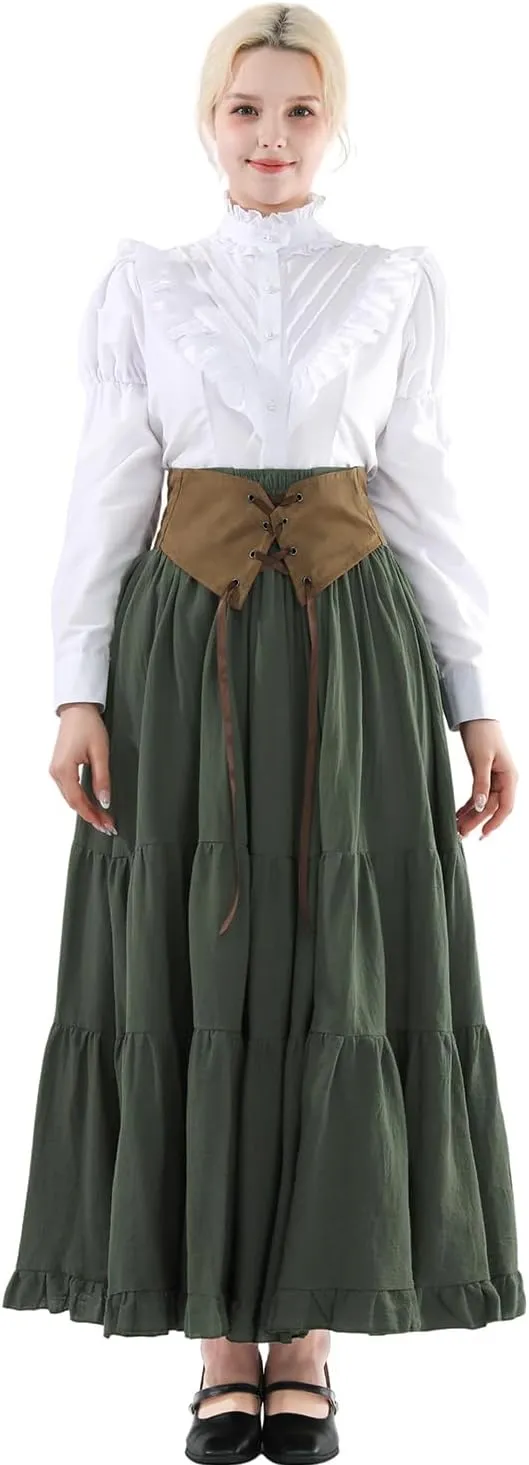 CR ROLECOS Womens Renaissance Skirt Victorian Lace-up High Waist Peasant Long Skirt