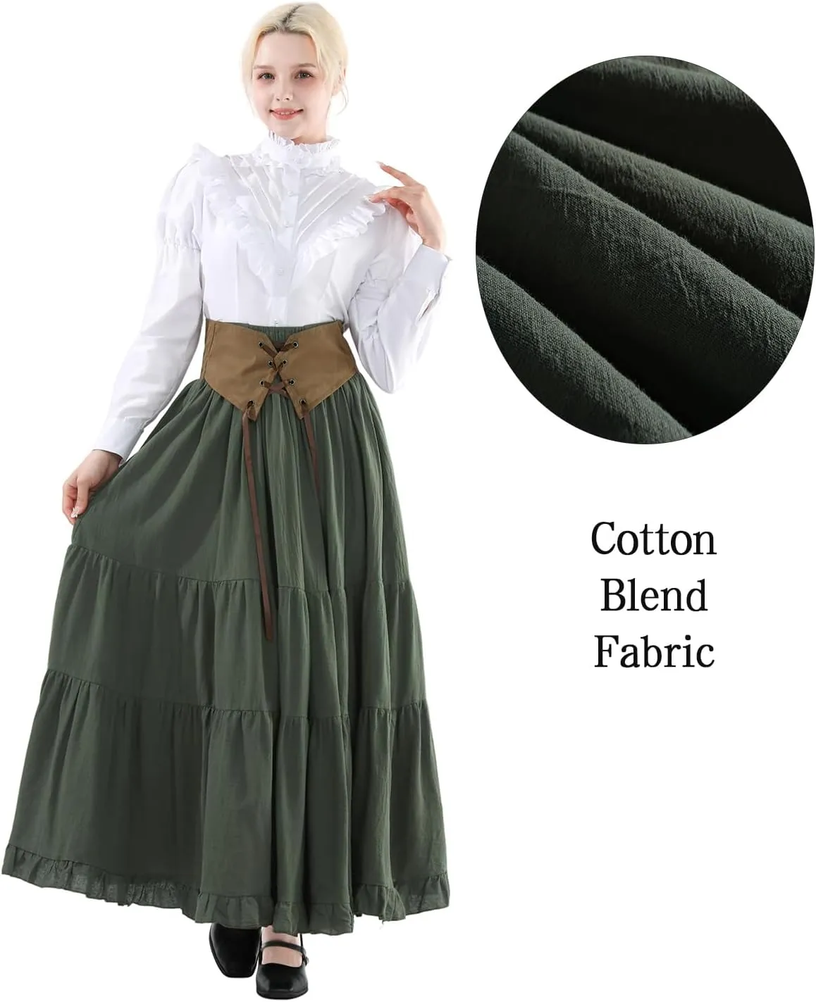 CR ROLECOS Womens Renaissance Skirt Victorian Lace-up High Waist Peasant Long Skirt