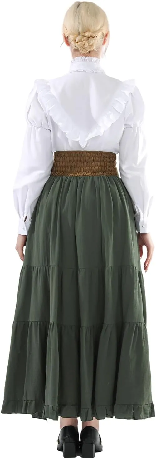 CR ROLECOS Womens Renaissance Skirt Victorian Lace-up High Waist Peasant Long Skirt