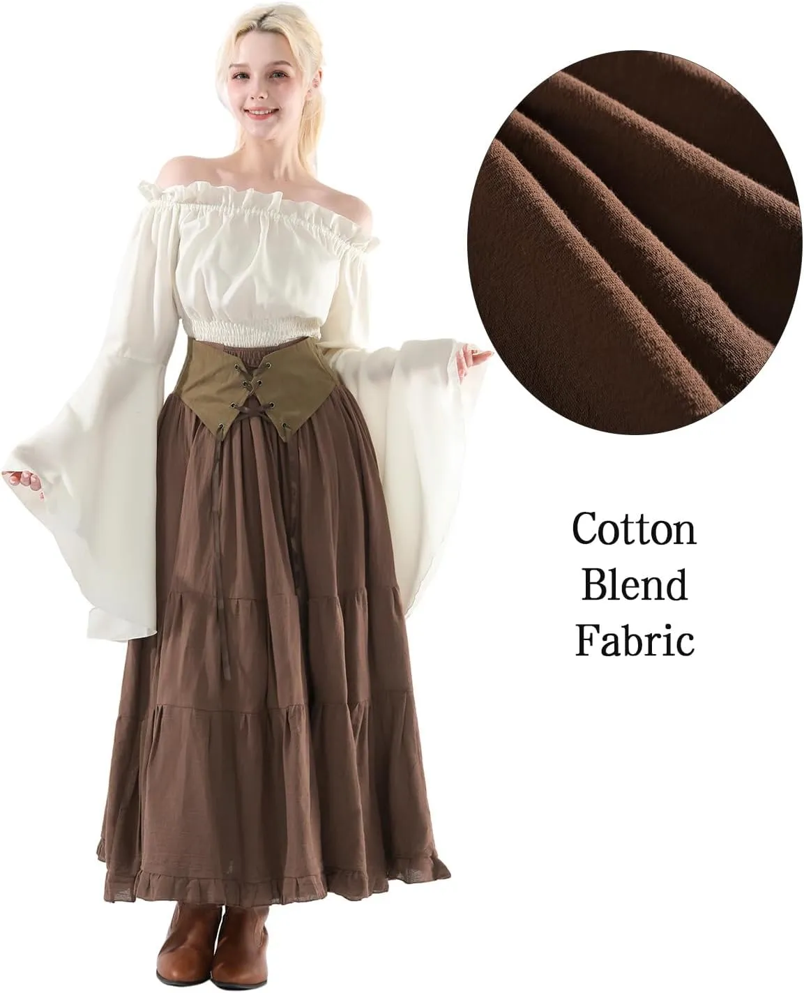 CR ROLECOS Womens Renaissance Skirt Victorian Lace-up High Waist Peasant Long Skirt