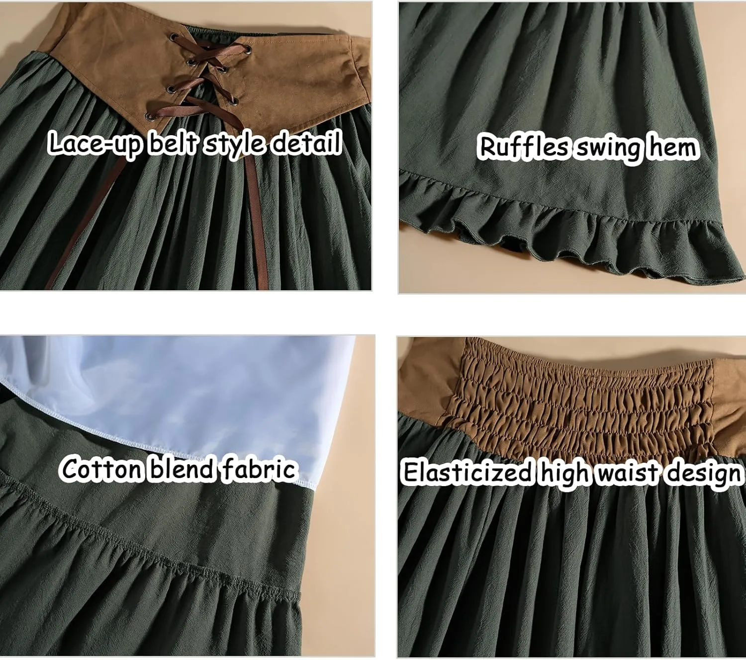 CR ROLECOS Womens Renaissance Skirt Victorian Lace-up High Waist Peasant Long Skirt