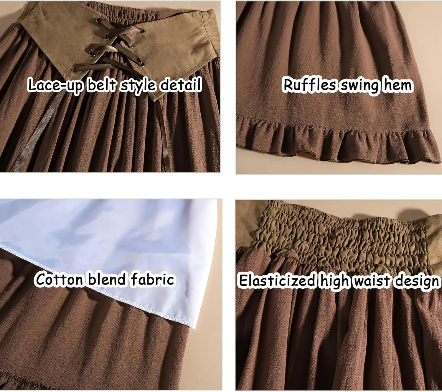 CR ROLECOS Womens Renaissance Skirt Victorian Lace-up High Waist Peasant Long Skirt