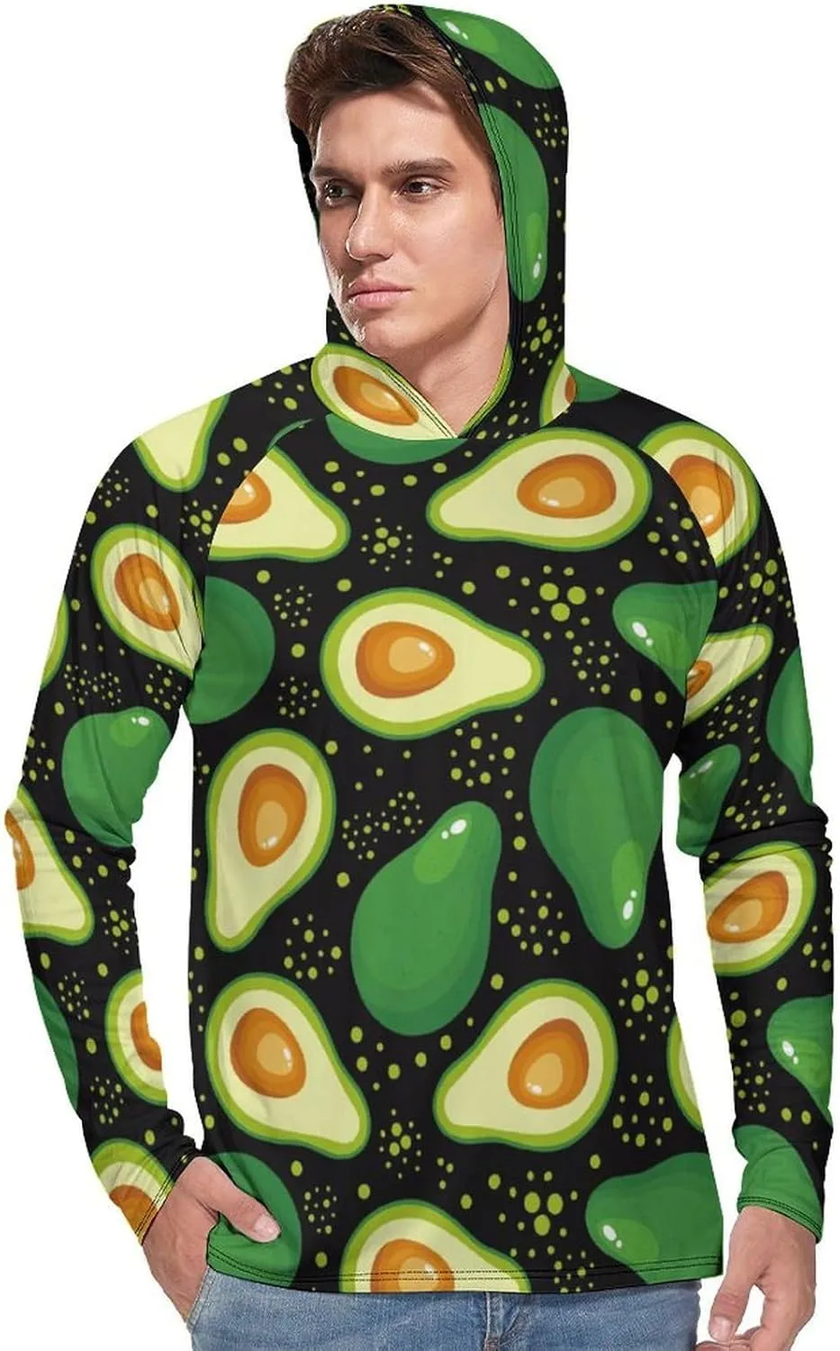 Cute Cartoon Avocado (2) Men's Quick Dry Long Sleeve Shirts UV Sun Protection Moisture Wicking T-Shirt