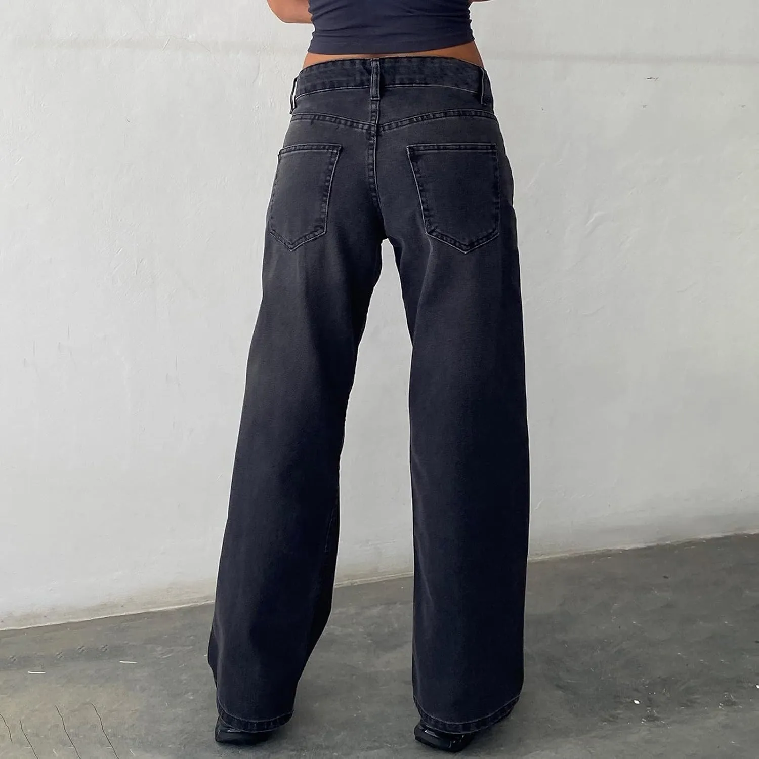 Denim Sweatpants Jeans for Women Boyfriend High Waited Baggy Wide Leg Jeans Y2k Streetwear Loose Denim Pants Pocket