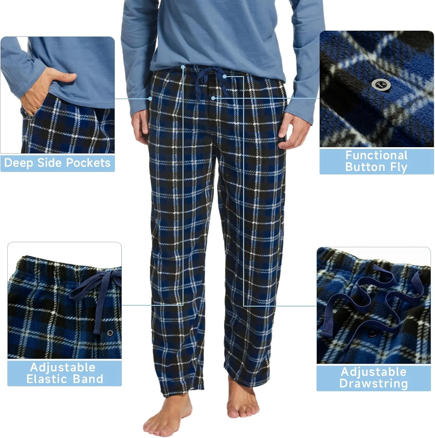 DG Hill Pajama Pants Men - Flannel Pajama Pants Fleece PJS Sets Cotton Top - Mens Pajama Set PJ Sleep Pant Loungewear Sets