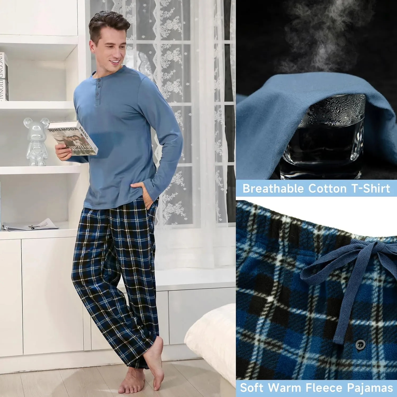 DG Hill Pajama Pants Men - Flannel Pajama Pants Fleece PJS Sets Cotton Top - Mens Pajama Set PJ Sleep Pant Loungewear Sets