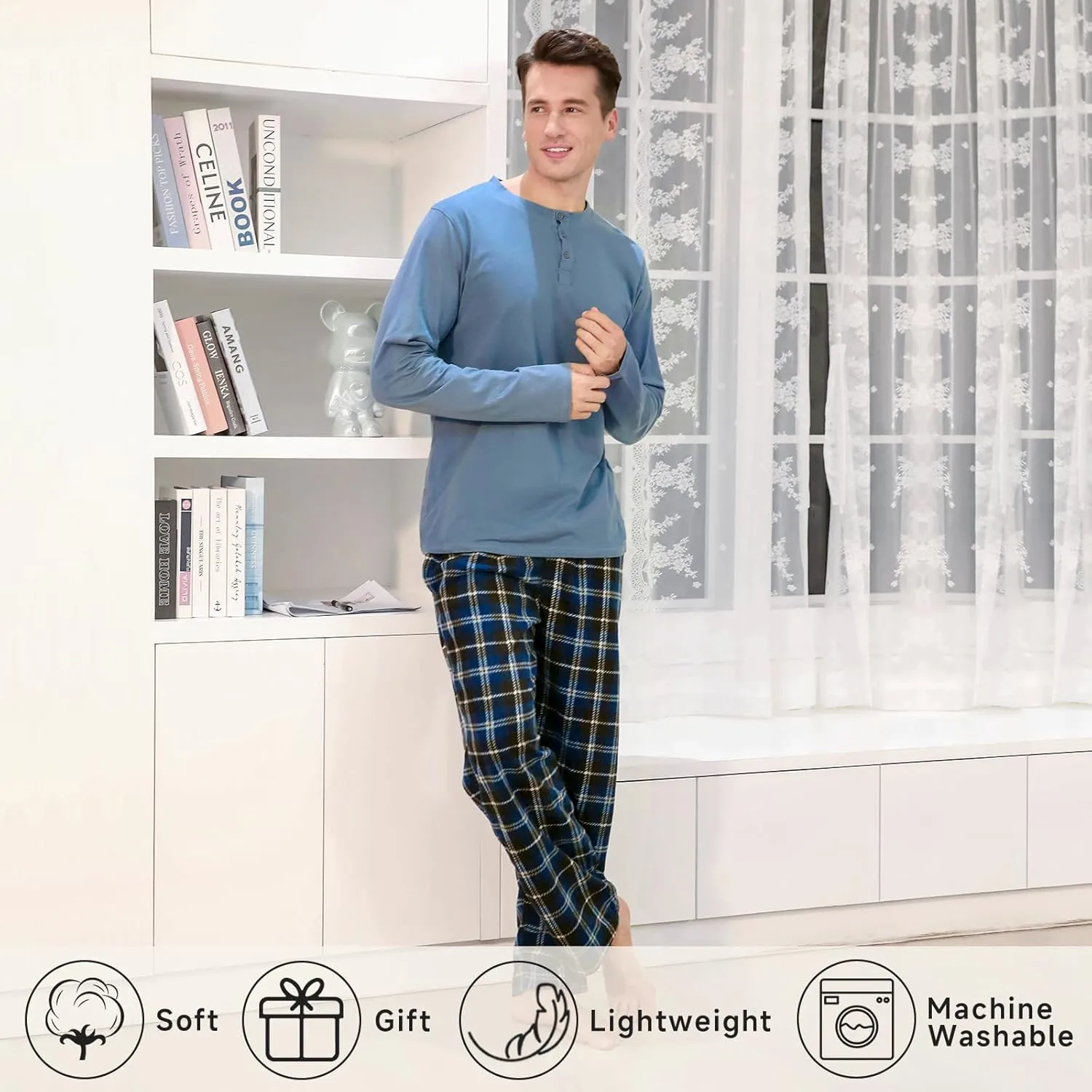 DG Hill Pajama Pants Men - Flannel Pajama Pants Fleece PJS Sets Cotton Top - Mens Pajama Set PJ Sleep Pant Loungewear Sets