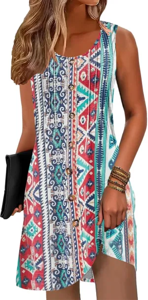 Disamer Summer Dresses for Women 2025 Beach Vacation Clothes Casual Dress Boho Spring Dresses Pleated Sleeveless Sundresses