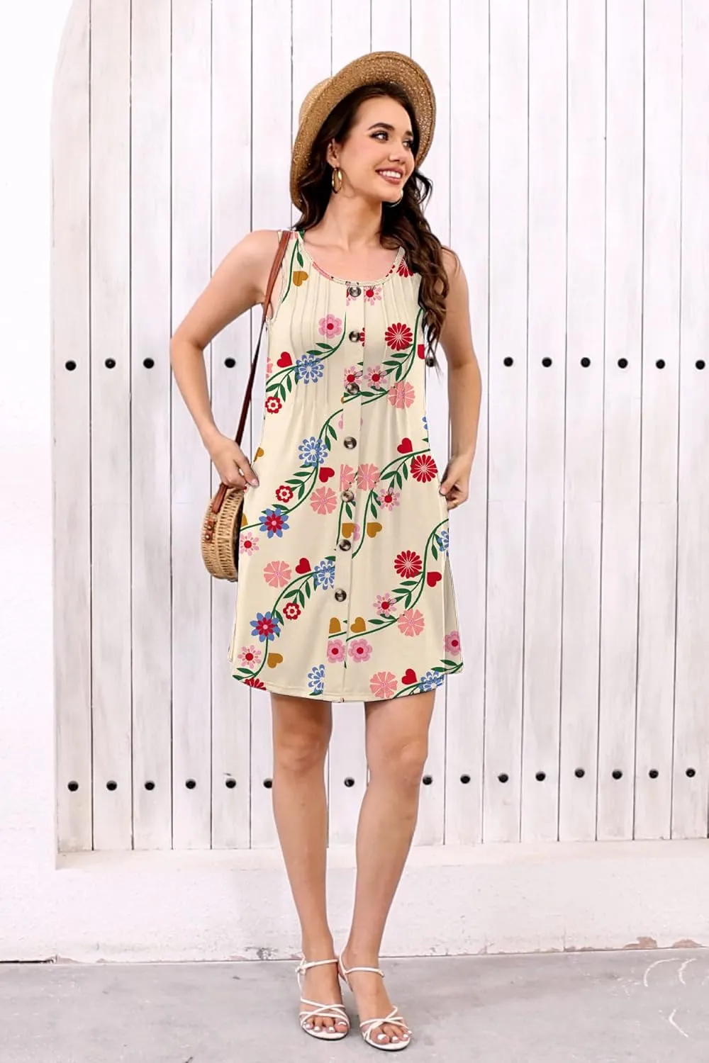 Disamer Summer Dresses for Women 2025 Beach Vacation Clothes Casual Dress Boho Spring Dresses Pleated Sleeveless Sundresses