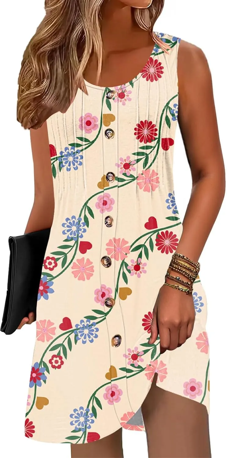 Disamer Summer Dresses for Women 2025 Beach Vacation Clothes Casual Dress Boho Spring Dresses Pleated Sleeveless Sundresses