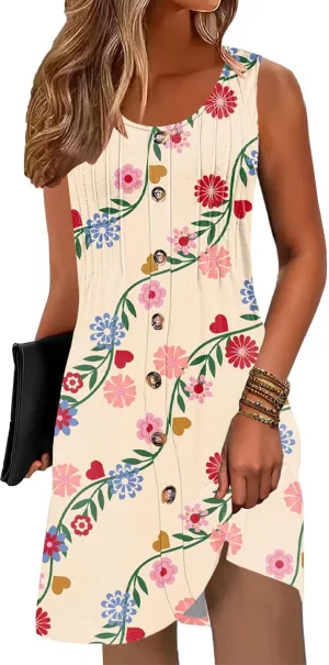 Disamer Summer Dresses for Women 2025 Beach Vacation Clothes Casual Dress Boho Spring Dresses Pleated Sleeveless Sundresses
