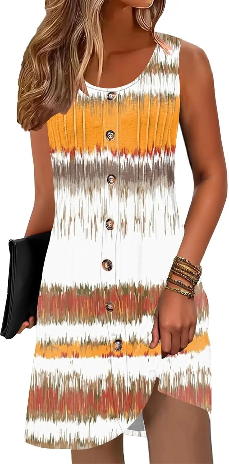 Disamer Summer Dresses for Women 2025 Beach Vacation Clothes Casual Dress Boho Spring Dresses Pleated Sleeveless Sundresses